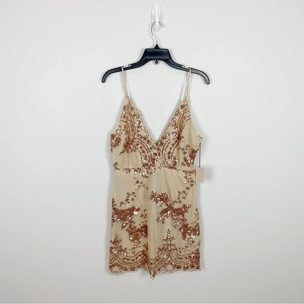 Superdown Abigal Mini Dress in Gold Size L